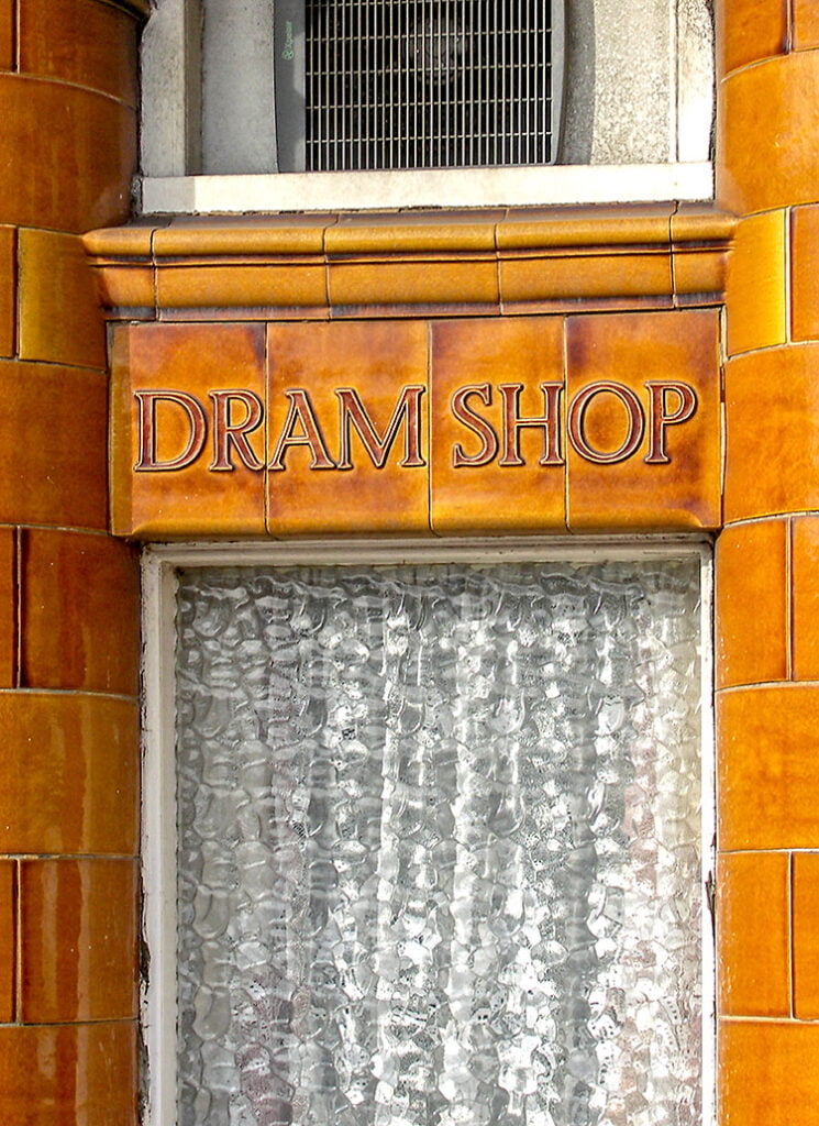 Ship, Sheffield: Close-up of 'Dram shop' sign