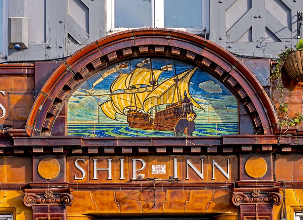 Ship, Sheffield: Close-up of tiled painting