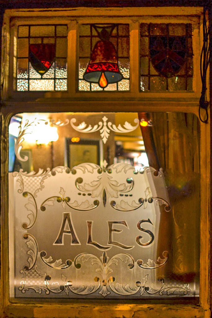 Ring O' Bells, Shipley: 'Ales' cut glass window