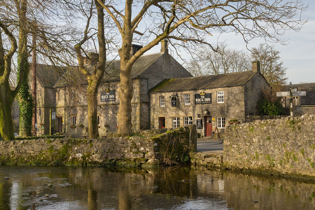 Buck Inn, Malham: With river in foreground