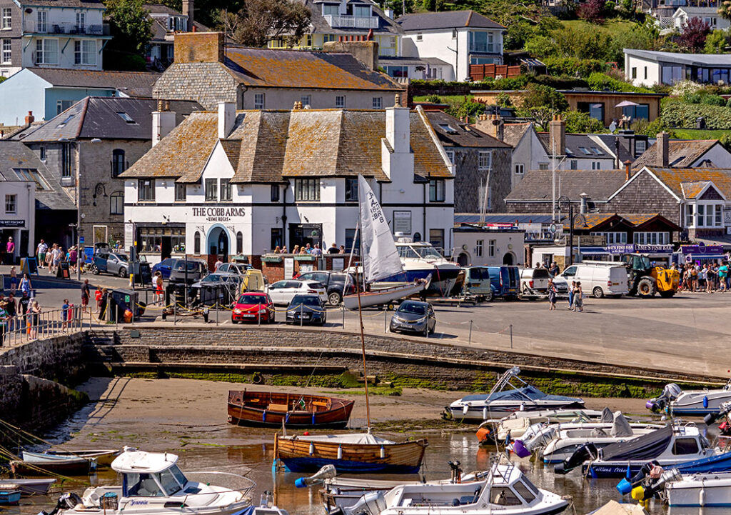 Cobb Arms, Lyme Regis: Pub with harbour in foreground