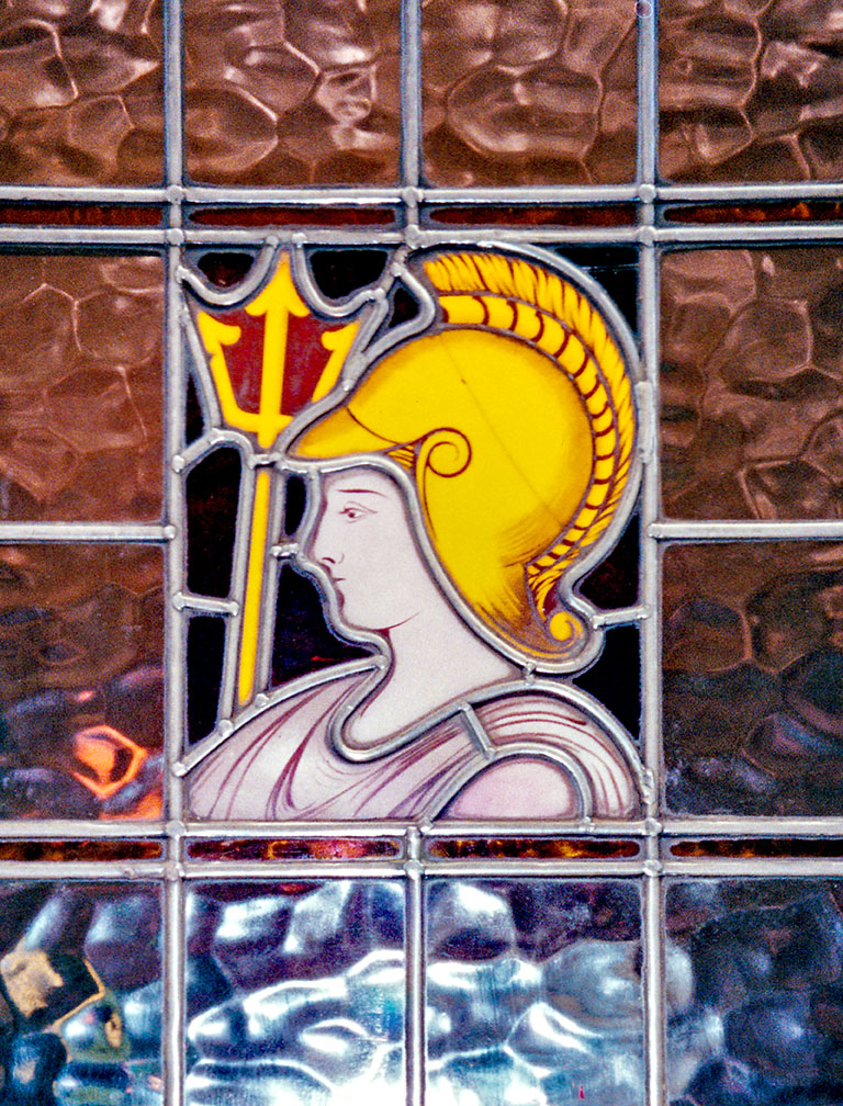 Britannia, Boston: Stained glass window with image of Britannia