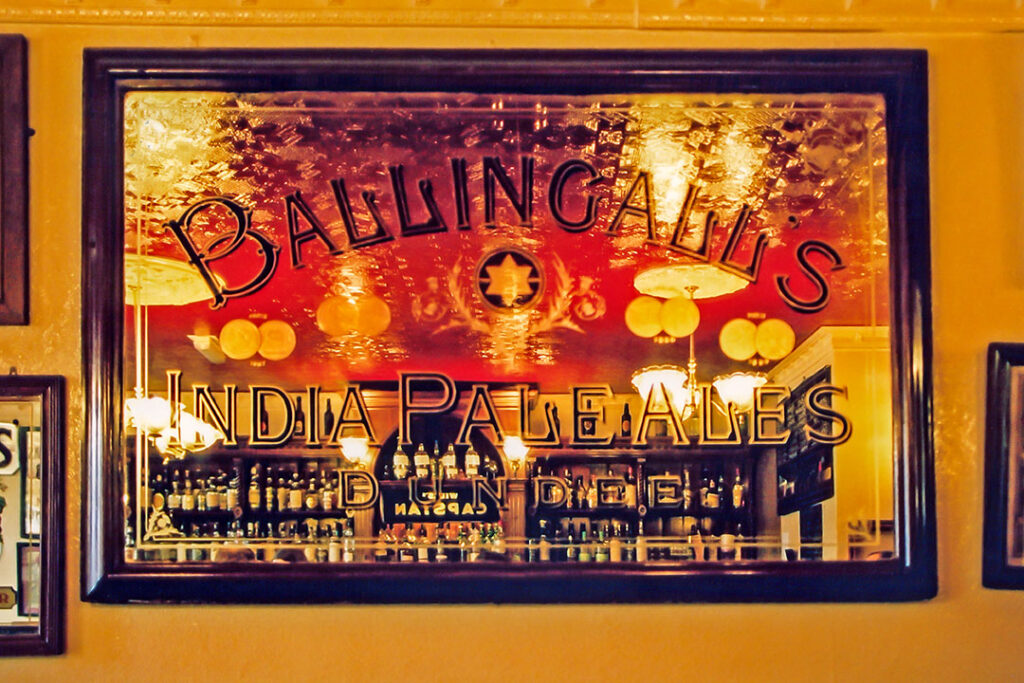 Bow Bar, Edinburgh: Ballingall's brewery mirror (photo 2) Bow Bar, Edinburgh: Ballingall's brewery mirror