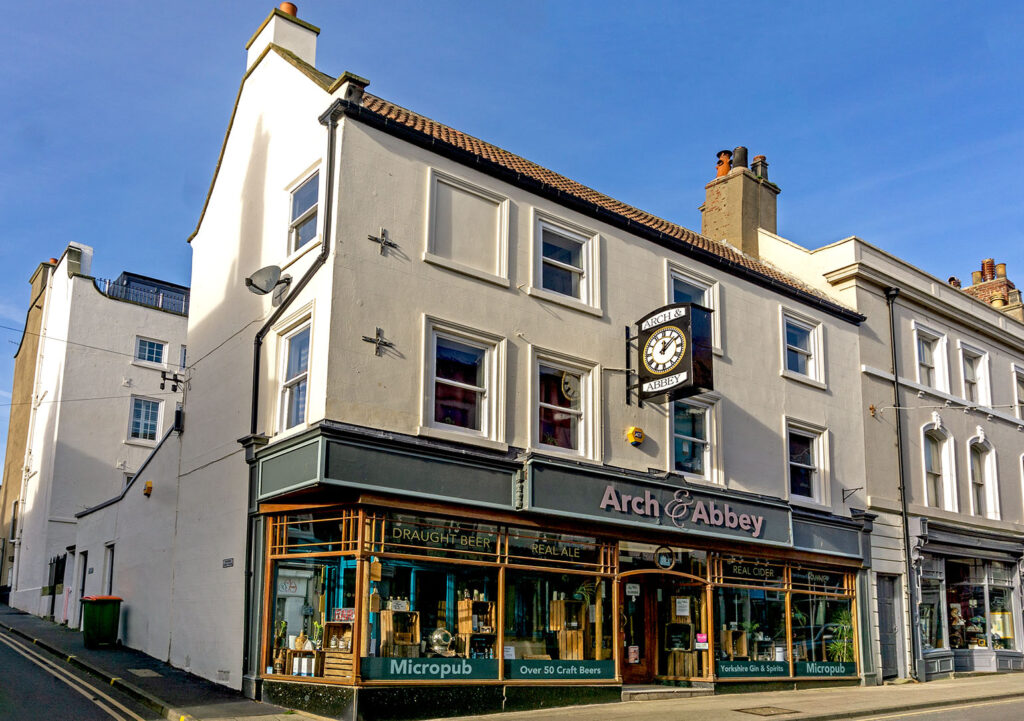 Arch and Abbey, Whitby: Exterior in daylight