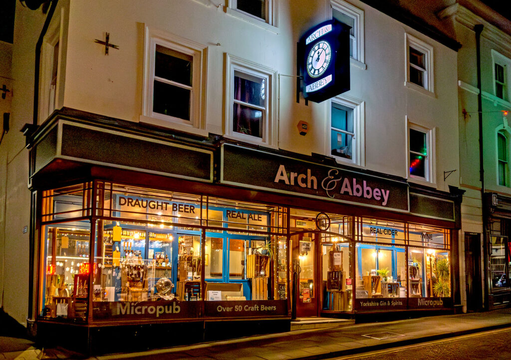 Arch and Abbey, Whitby: Exterior at night