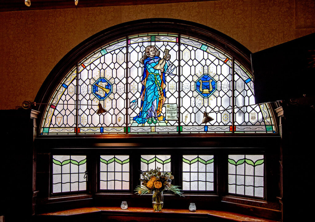 Philharmonic, Liverpool: Stained glass window of St Cecilia