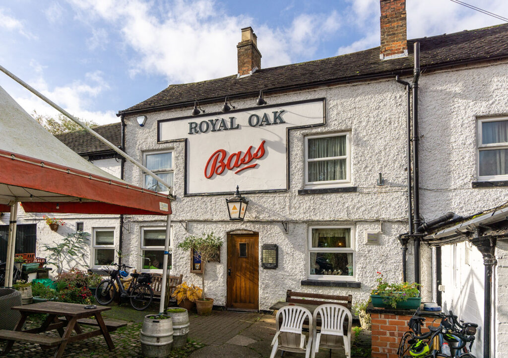 Royal Oak, Ockbrook: Exterior with large Bass sign