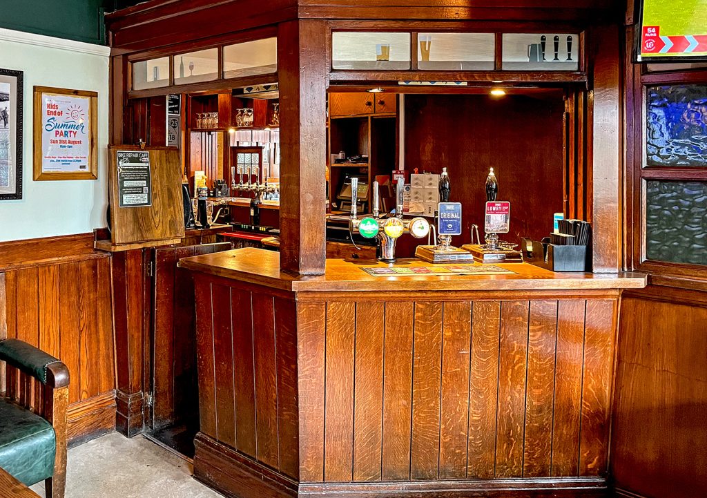 Nursery Inn, Stockport: Light wood bar counter in Vault